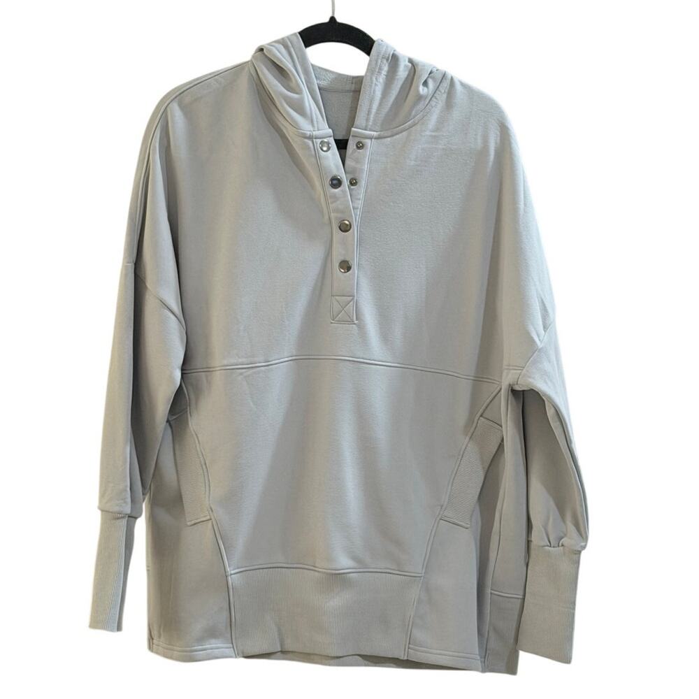 NEW Trendy V-Neck Hoodie for Women Oversized Long Sleeved Sweatshirt Blue Size M